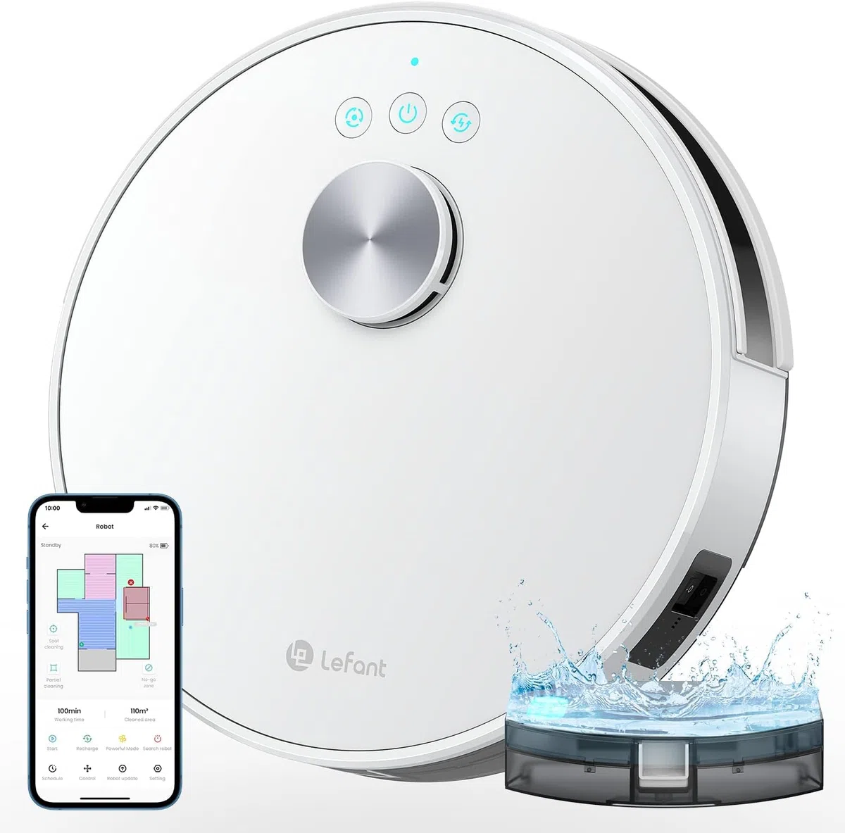 Lefant M1 Robot Aspirador y Fregasuelos con Exacto Mapeo Lidar (LDS), Robot Aspirador Succión de 4000 Pa, Batería de 4000 mAh, Gestión de Estancias, Control Mando/App/Alexa, Tanque de ólidos y Mixto