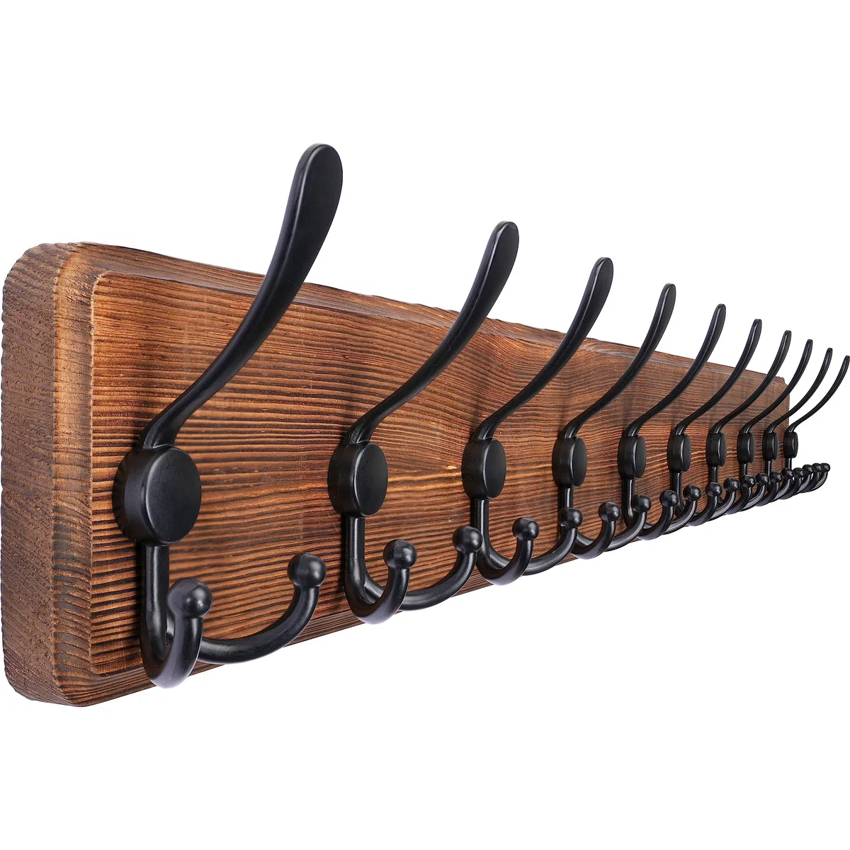 SKOLOO Percheros Pared Madera con 10 Ganchos- 97 cm, Pino, Perchero de Pared para Entrada Recibidor Dormitorio Salon, Marrón