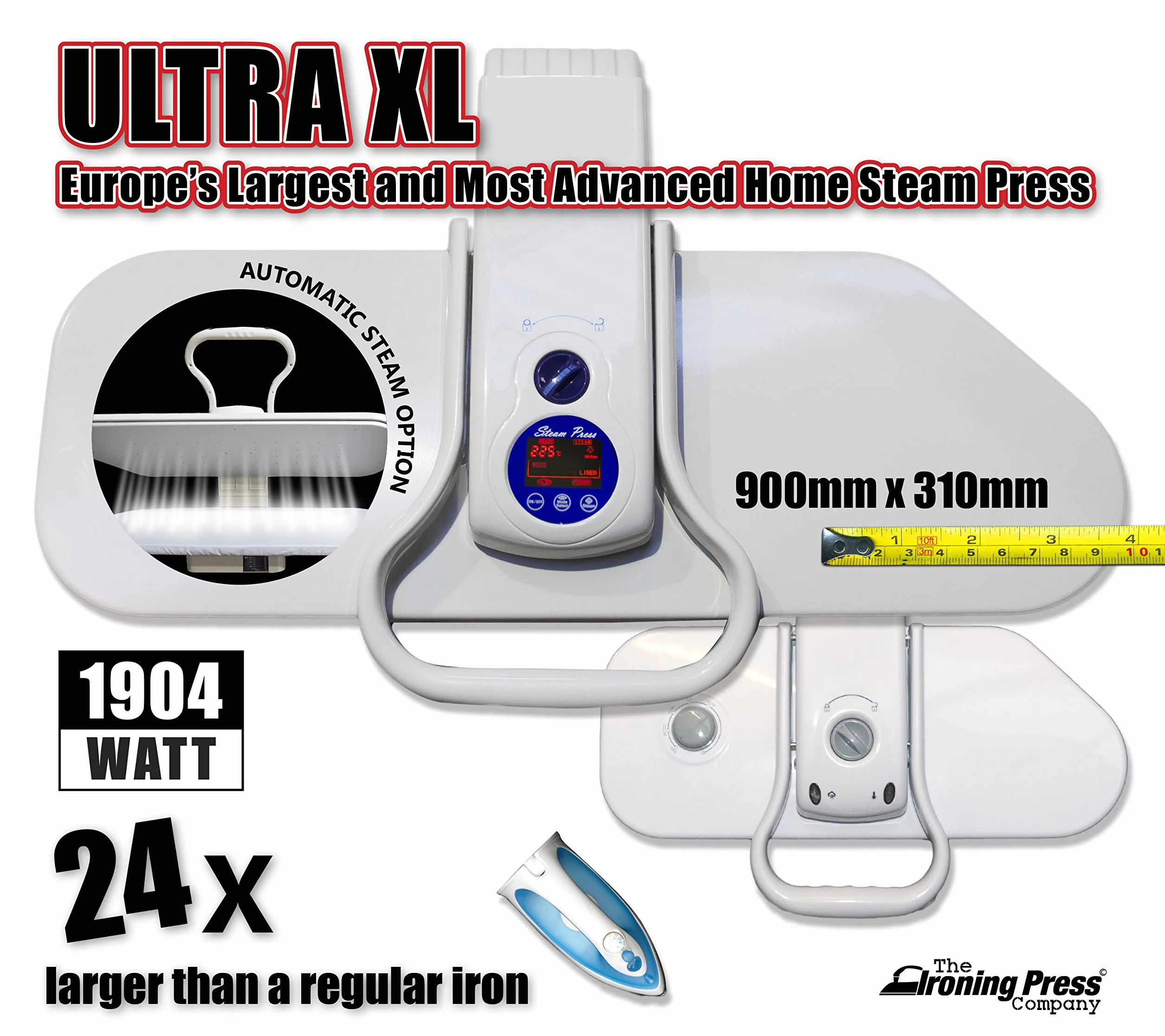 Prensa de Planchado a Vapor Ultra XL por Speedypress - El Sistema de Planchado a Vapor Doméstico más Grande y Avanzado de Europa (90cm x 31cm, 2.200 vatios) Para un Planchado Ultrarrápido (con Una Funda Extra GRATIS y Una Arpillera de Espuma con PVP de 45