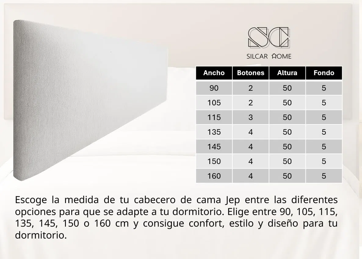 Silcar Home - Cabecero de Cama 135 Tejido Blanco Jep - Estructura de Madera, Tapizado en Polipiel Liso, Diseño Moderno, Fácil Instalación, Acolchado - Tela Blanco, 135 cm