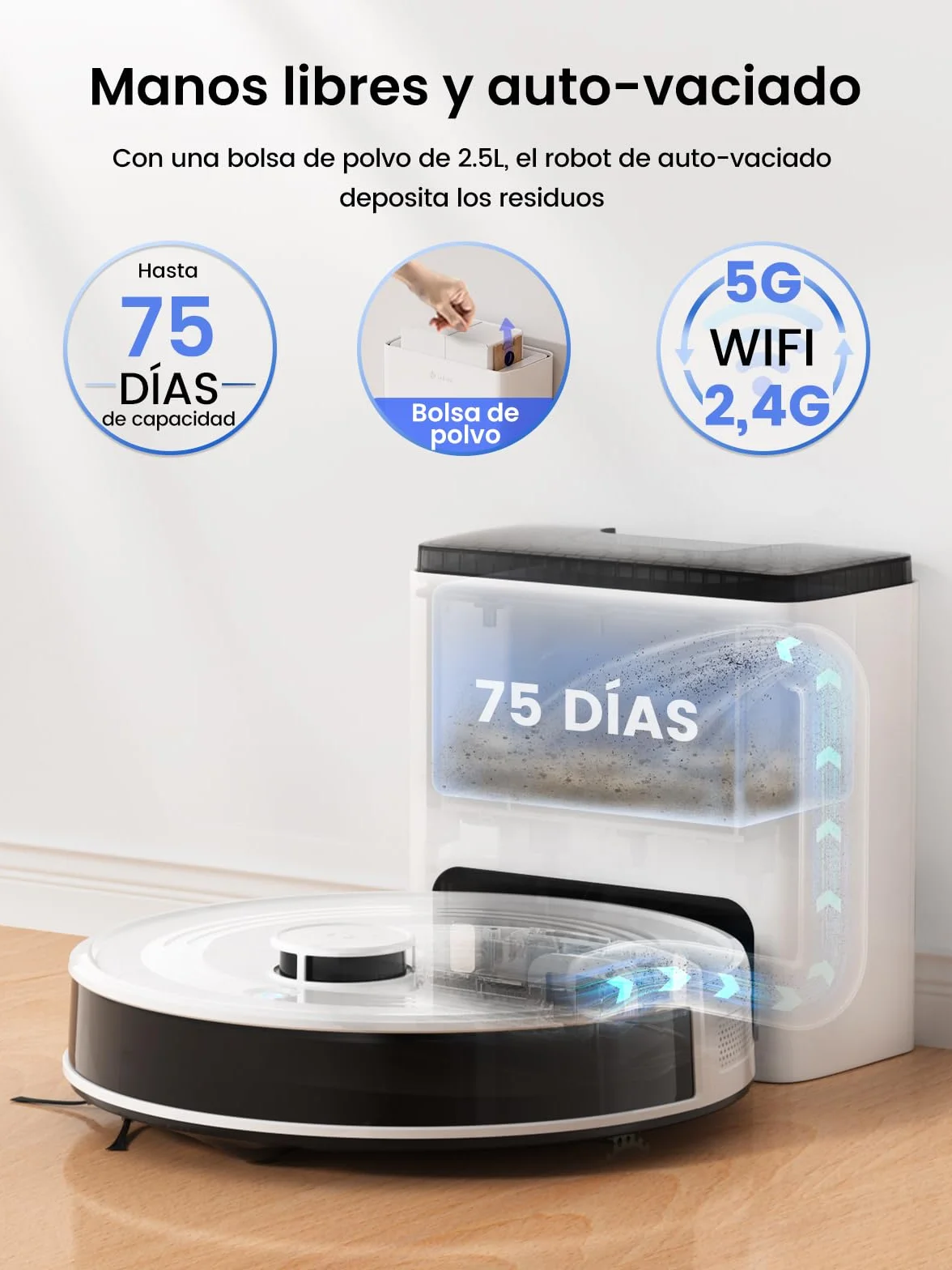 Lefant M2 Plus Robot Aspirador y Fregasuelos, 6000Pa con Estación de Vaciado Automático, Navegación Láser con Mapeo, Evitación de Obstáculos PSD, 140min Autonomía, Ideal para Pelos de Mascotas