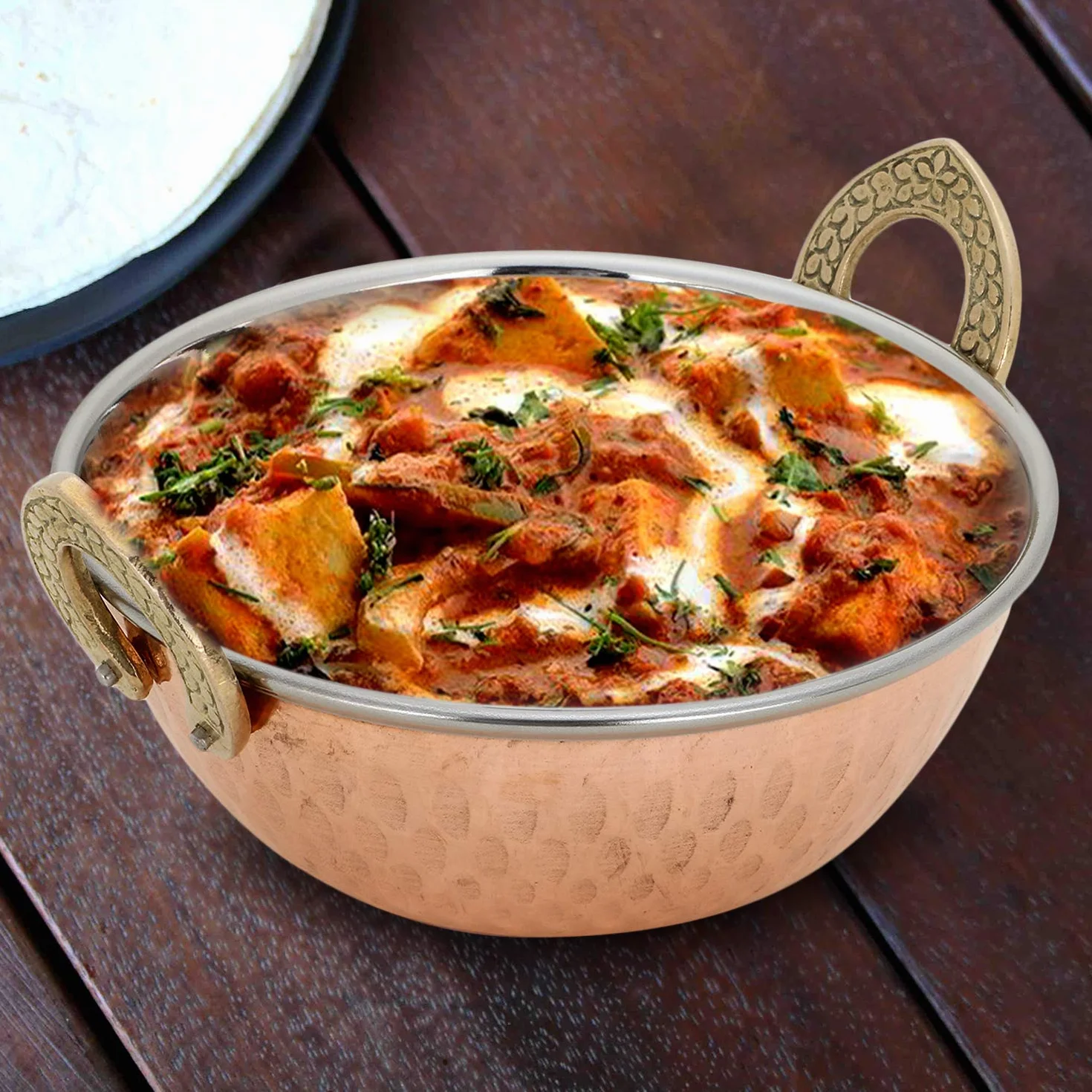 Zap Impex Karahi de acero inoxidable para servir platos indios y curry de 2 piezas, 17 cm de diámetro