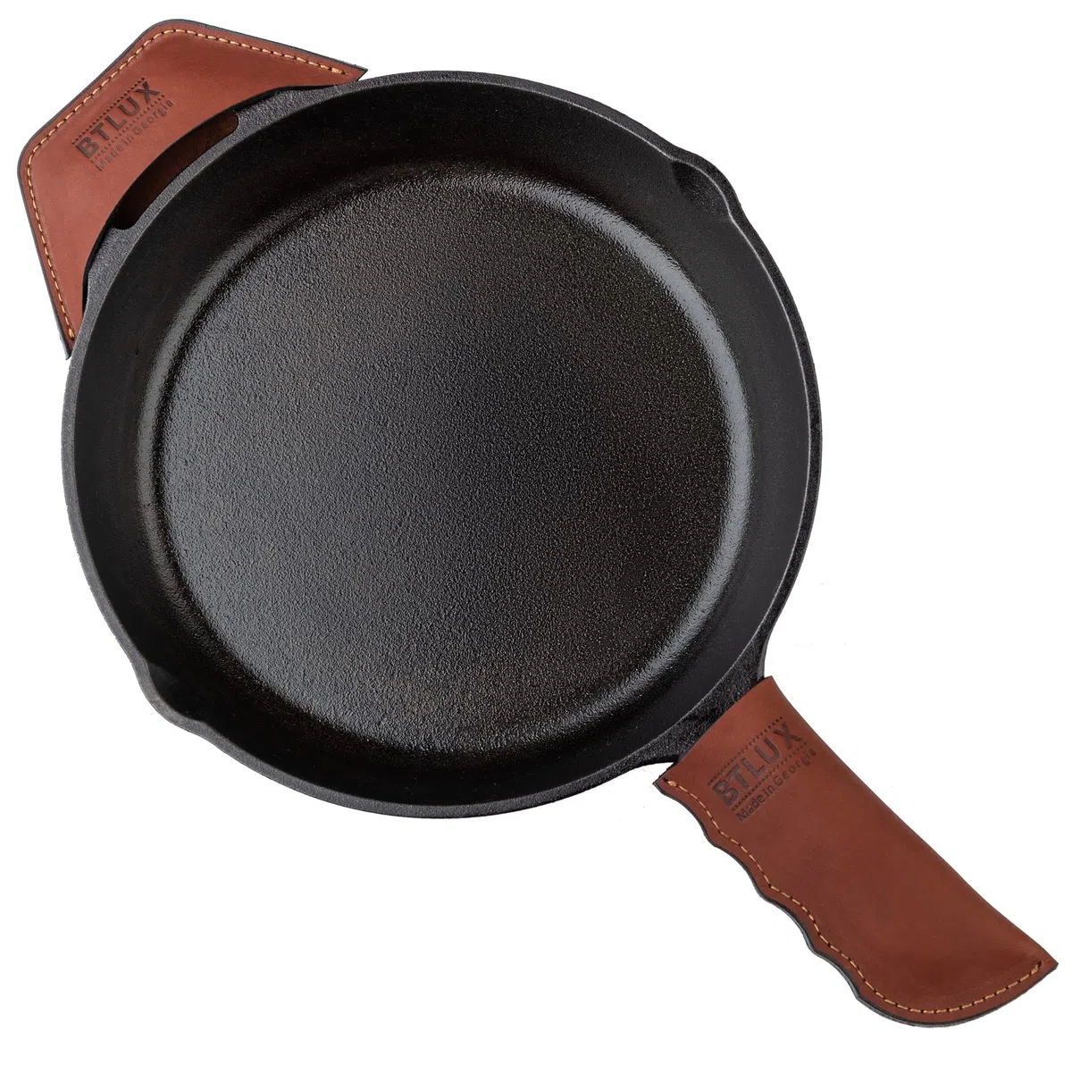 Nyota Juego de 2 Soportes de Cuero para Mango Caliente, Fundas de Mango de Cuero Grueso Hechas a Mano para sartenes y ollas de Hierro Fundido, Funda de Mango 100% Resistente al Calor, Color marrón