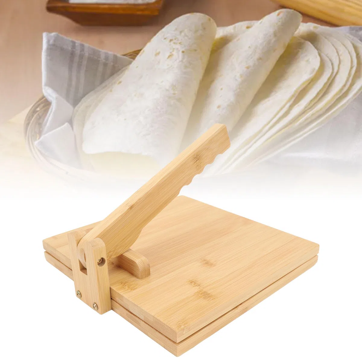 Acouto Prensa de Tortillas Manual para Hacer Tortillas, Prensa Roti de Madera de 12 Pulgadas para Hacer Fácilmente Tacos y Chapati en Casa