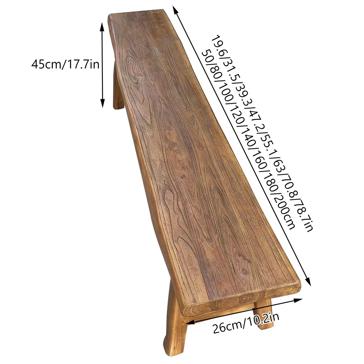 Banco de comedor de madera maciza de estilo rústico for interiores, banco estrecho con borde natural, banco for el extremo de la cama del dormitorio, banco de entrada de cocina de madera asiática(140x