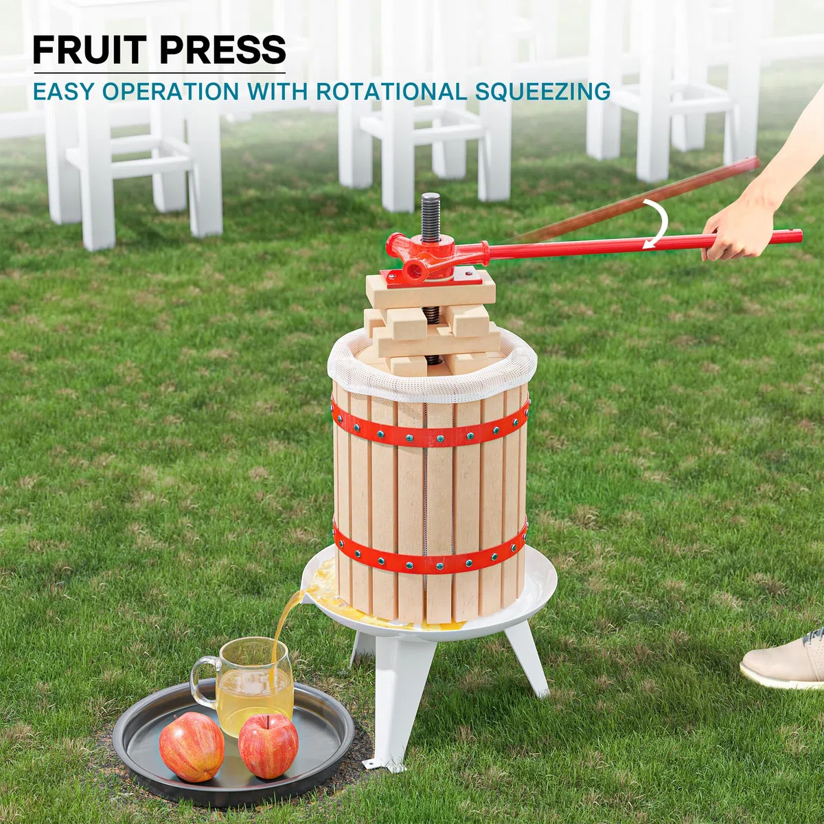 WilTec Prensa Fruta 6L con 3 paños de prensado Prensa para Mosto macerado Vino Sidra Elaboración Bebidas