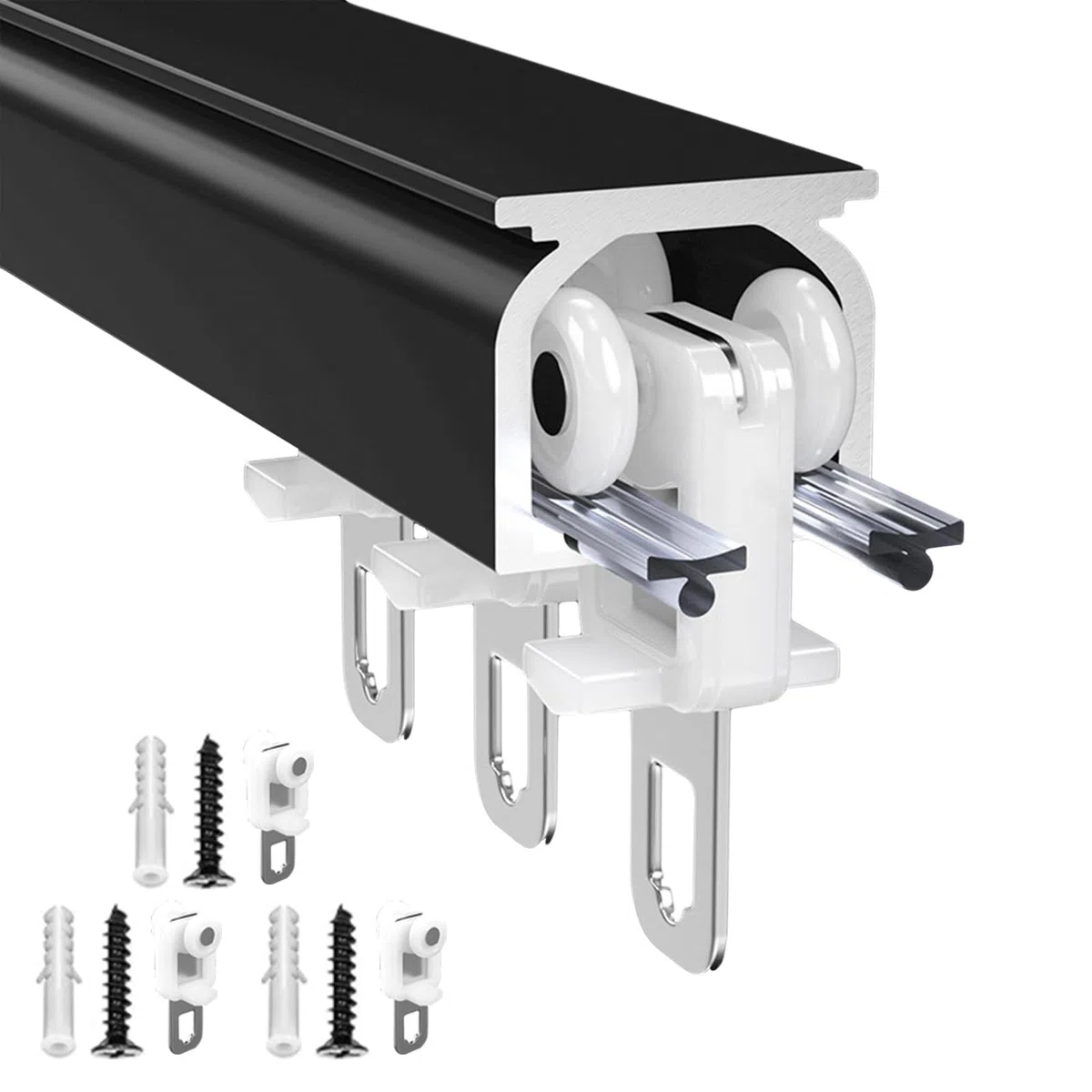 Riel de cortina de techo, riel individual para montaje en techo o pared, rieles de cortina resistentes para sala de estar, dormitorio, divisor de habitación, fácil instalación (negro, 300 cm
