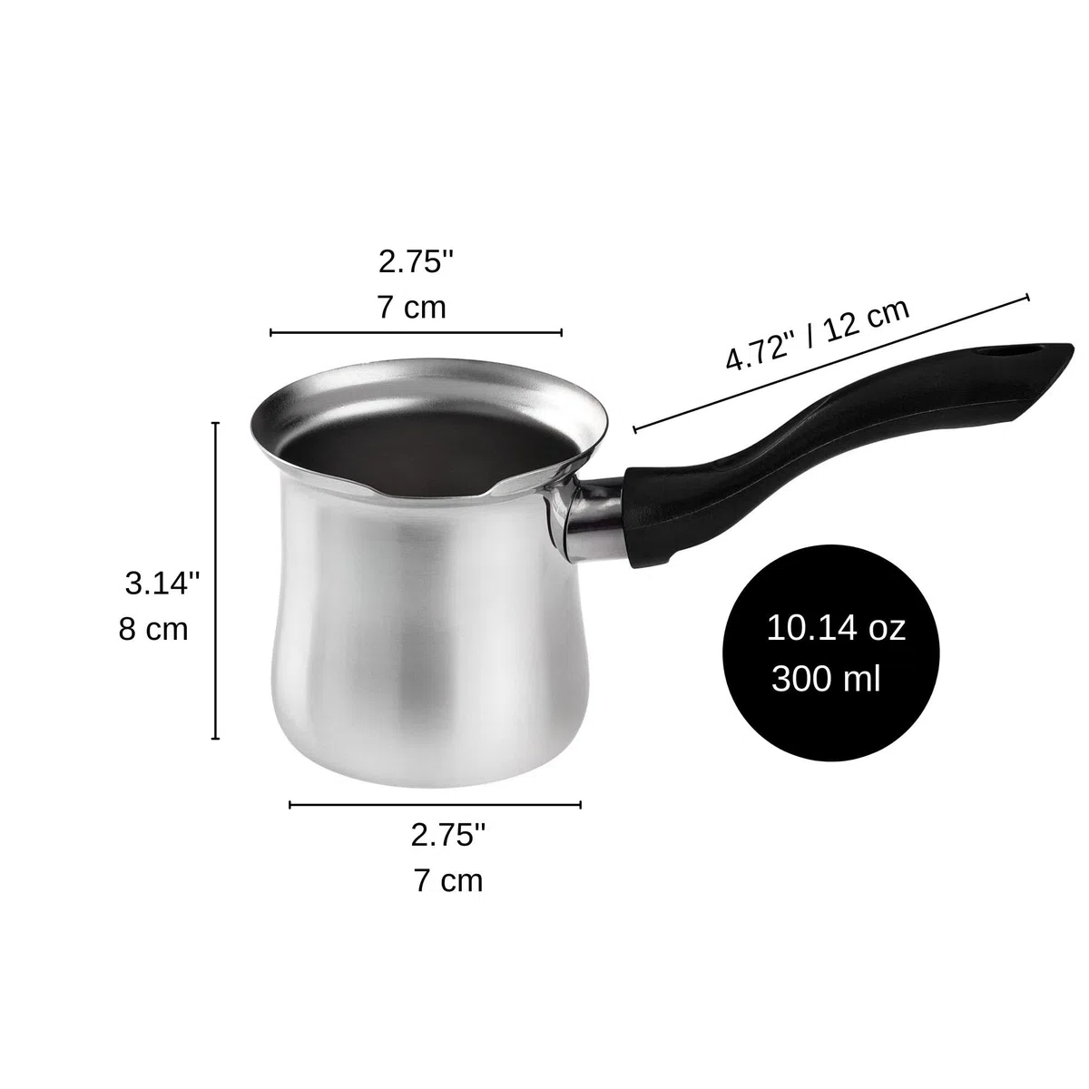 DESTALYA Cafetera Turca, 300 ml, Negra, Acero Inoxidable, Para Mantequilla, Chocolate, Leche, Agua, Cezve (Cafetera Negra)