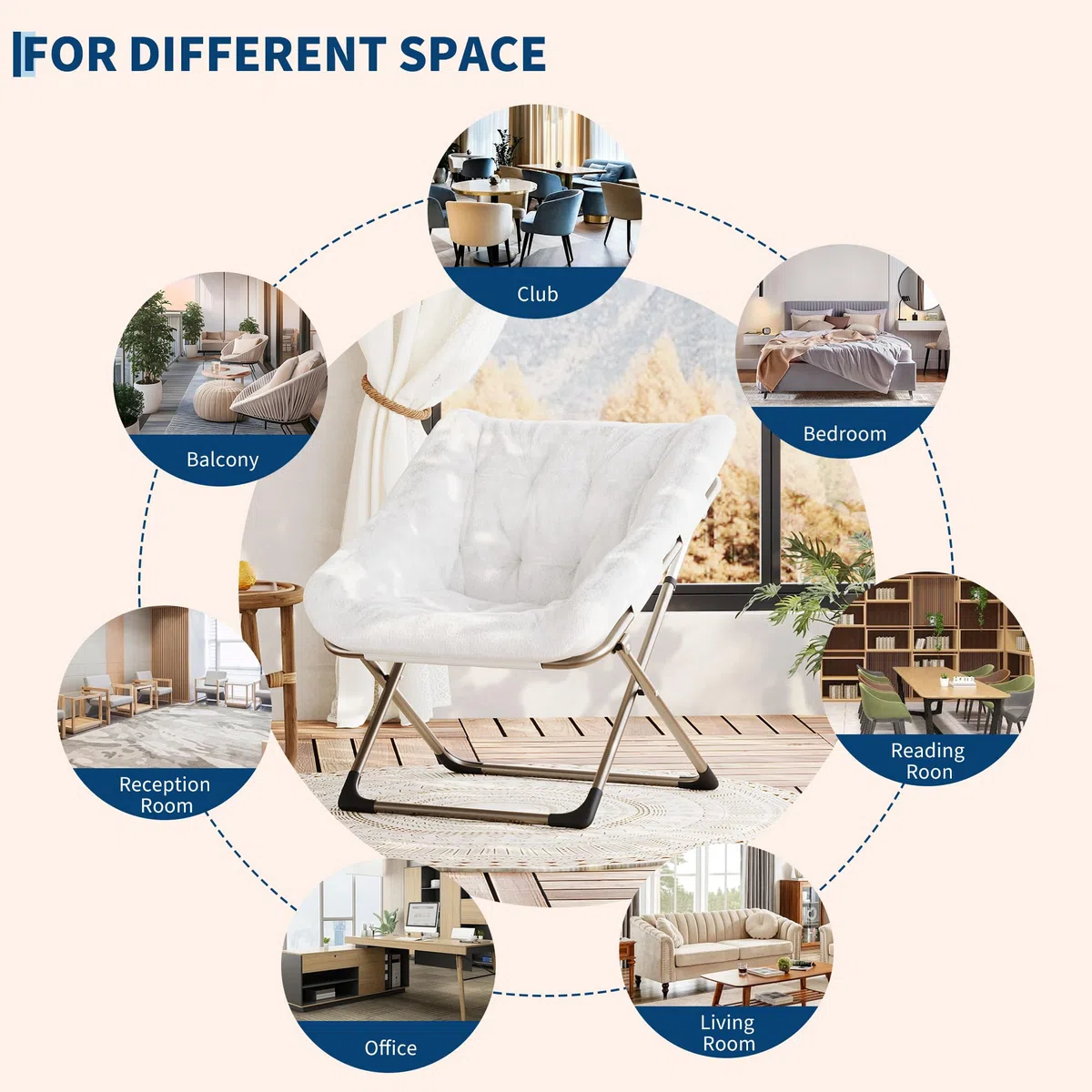 Sillon Plegable Sillon Para Salon Dormitorio Relax Moon Silla Portátil Sillons De Lectura De Metal, Estructura De Acero y Piel Sintética Suave Reposacabezas Alto Respaldo Alto Capacidad 136 Kg Peluche