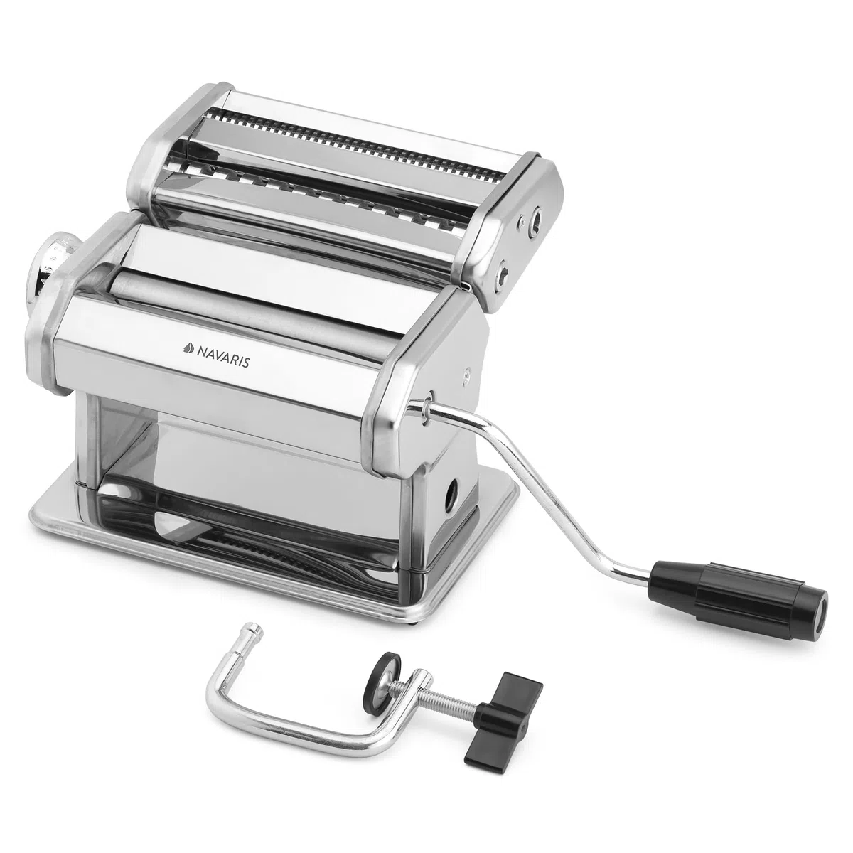 Navaris Maquina para Hacer Pasta - Maquina Pasta Fresca con Grosor Ajustable 0,5 a 3 mm - Cortador Pasta rellena Espaguetis tallarines lasaña - Pasta Maker de Acero Inoxidable