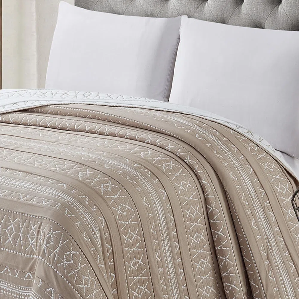 COTTON ARTean Colcha bouti Cama 200 Primavera - Verano ARLABAN Beige - Reversible poliéster - Jacquard Extra Suave