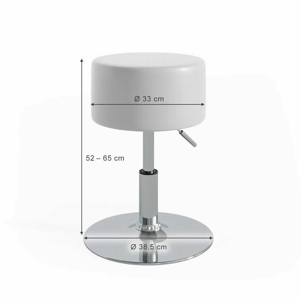 Vicco Taburete Design, Blanco, 33.5 x 67 cm para tocador, Ajustable en Altura con tapizado de Cuero sintético Resistente