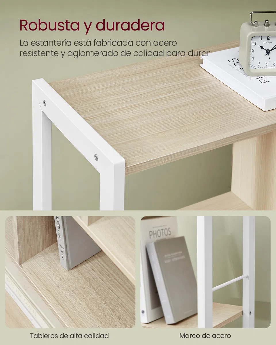 VASAGLE Biblioteca, Librería de 4 Niveles, Estantería con Puertas, Armario de Libros, Marco de Acero, para Salón, Estudio, Oficina, Cocina, Moderno, Beige Natural y Blanco Nube LBC022LL01
