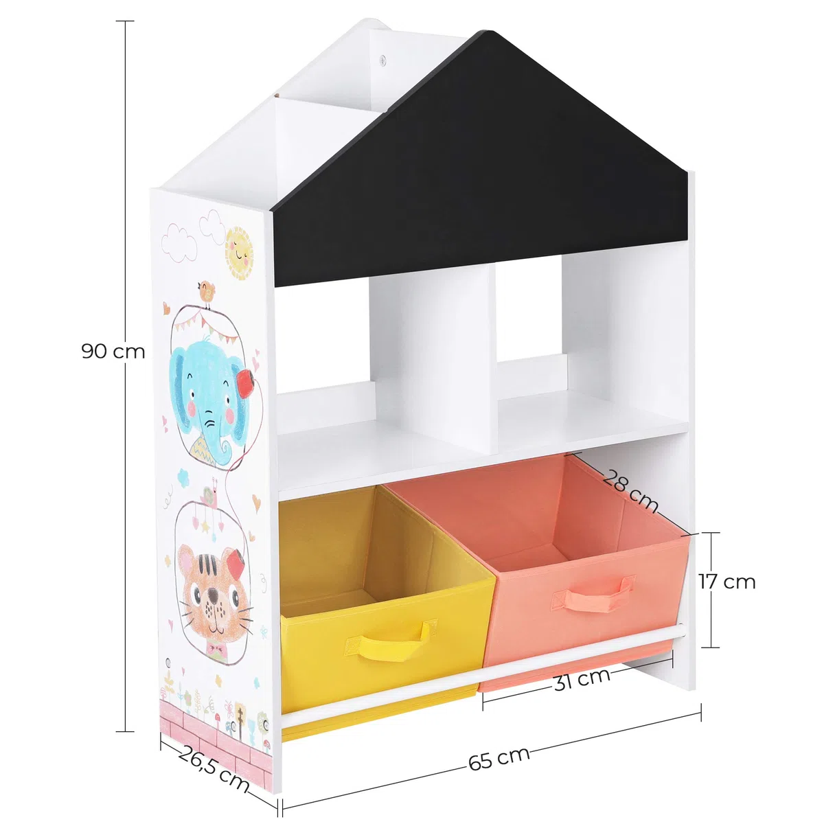 SONGMICS Estantería Infantil de Juguetes y Libros, Estantería para Niños, con Cajas, Estantes, para Habitación de los Niños, Sala de Juegos, Blanco, Negro, Naranja y Amarillo GKR320W01