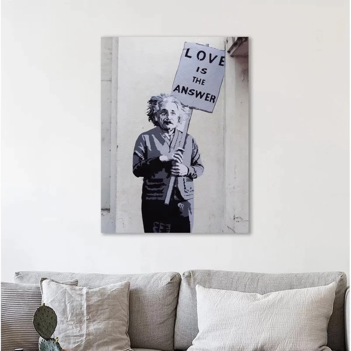 Einstein, Love Is The Answer II por Banksy Canvas Art Posters and Prints with Framed Farmhouse Wall Decor Murals 90x70cm Marco interno