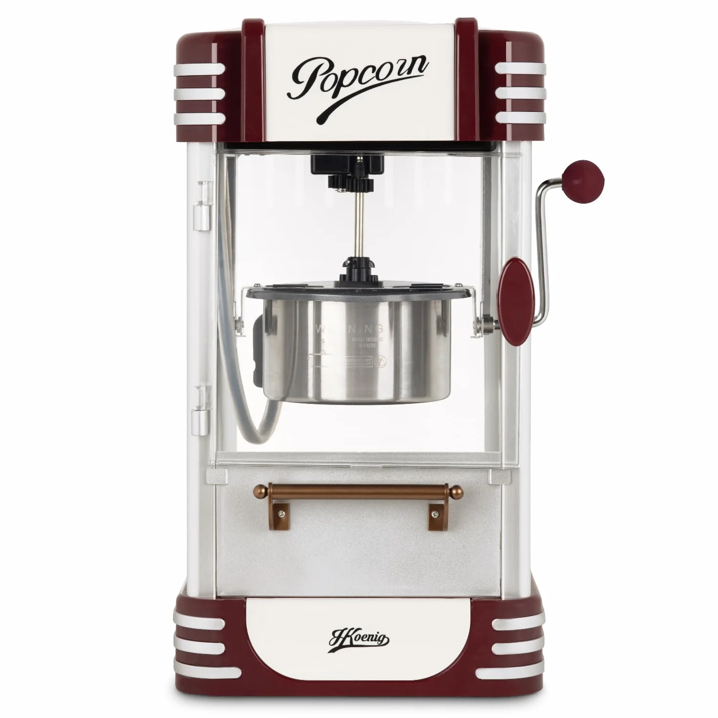 H.Koenig POP330 Maquina para Hacer Palomitas, Diseño Retro, Luz de Mantenimiento de Calor, Capacidad de Cacerola 50g en Acero Inoxidable, Puerta Magnetica, 360w