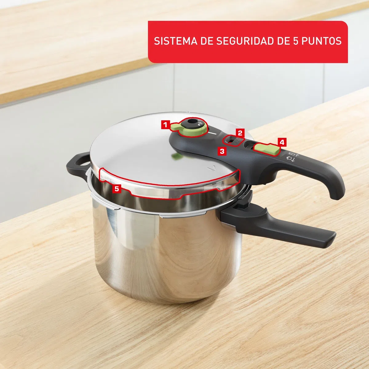Tefal Olla a presión Secure Trendy 6L - Dos programas, verdura y carne, comidas más rápidas, resultados tiernos, tapa de cocción a presión, compatible con inducción
