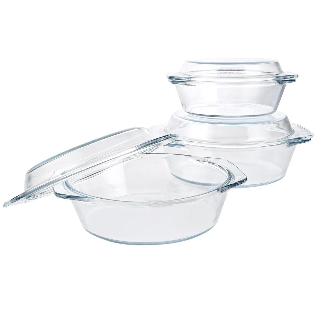 YAYODS 3 fuentes de cristal con tapa, 650/1000/1400 ml, redondas, para microondas con tapa redonda, apta para horno, con asas para ensalada de frutas, carne, microondas, horno