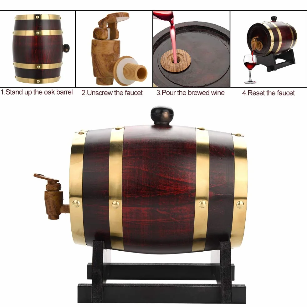 Barril de Roble para Vino, 1.5 L, Madera de Roble, para Almacenamiento de Vino Tinto, Licores y Cerveza, 20 x 20 x 28.5 cm