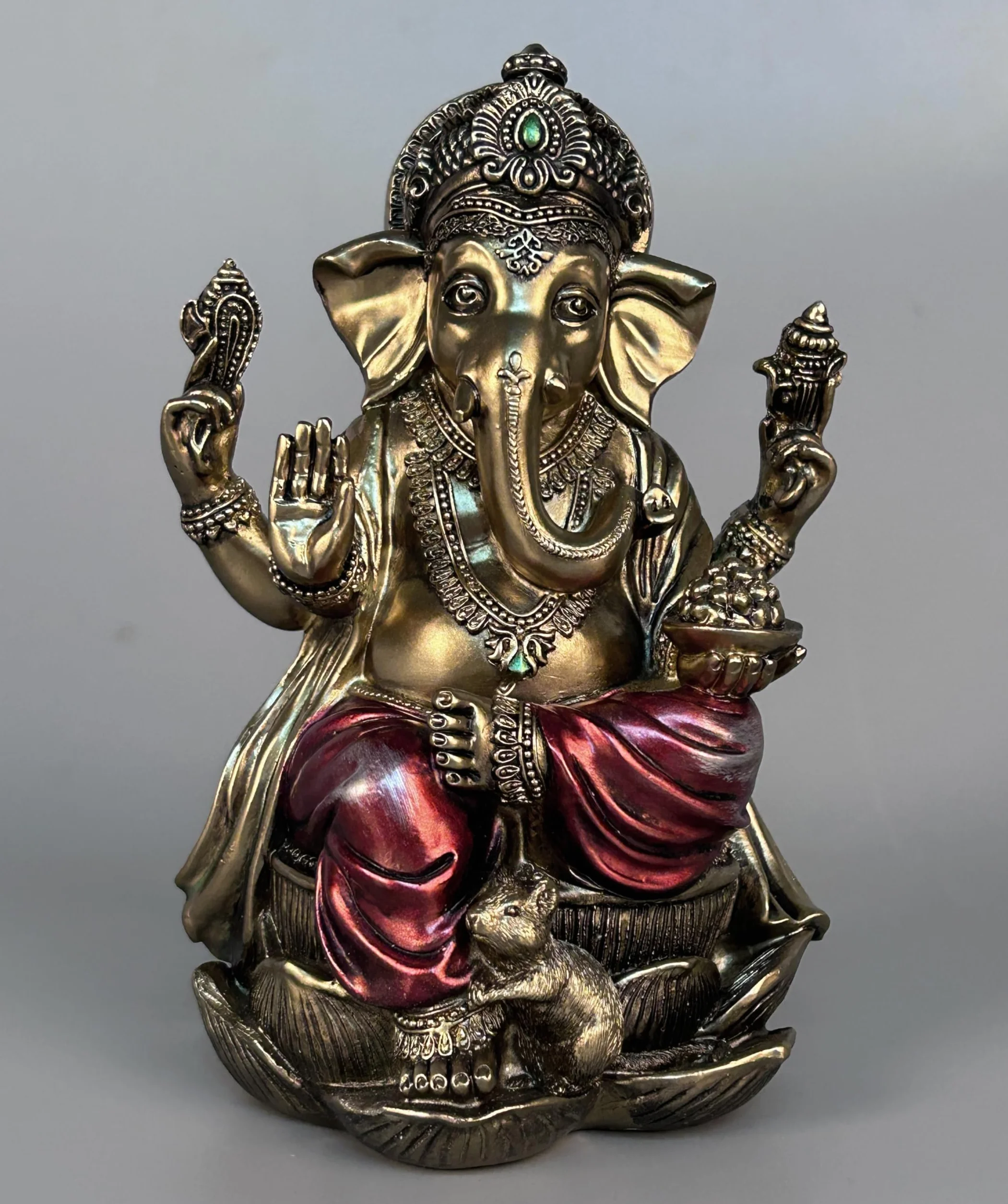 JORAE Ganesh - Estatua de Elefante Buda Sentado en el Pedestal de Loto, bendición del Señor, decoración del hogar, Figura de meditación de Dios hindú, Acabado de Bronce Antiguo, 7.25 Pulgadas,