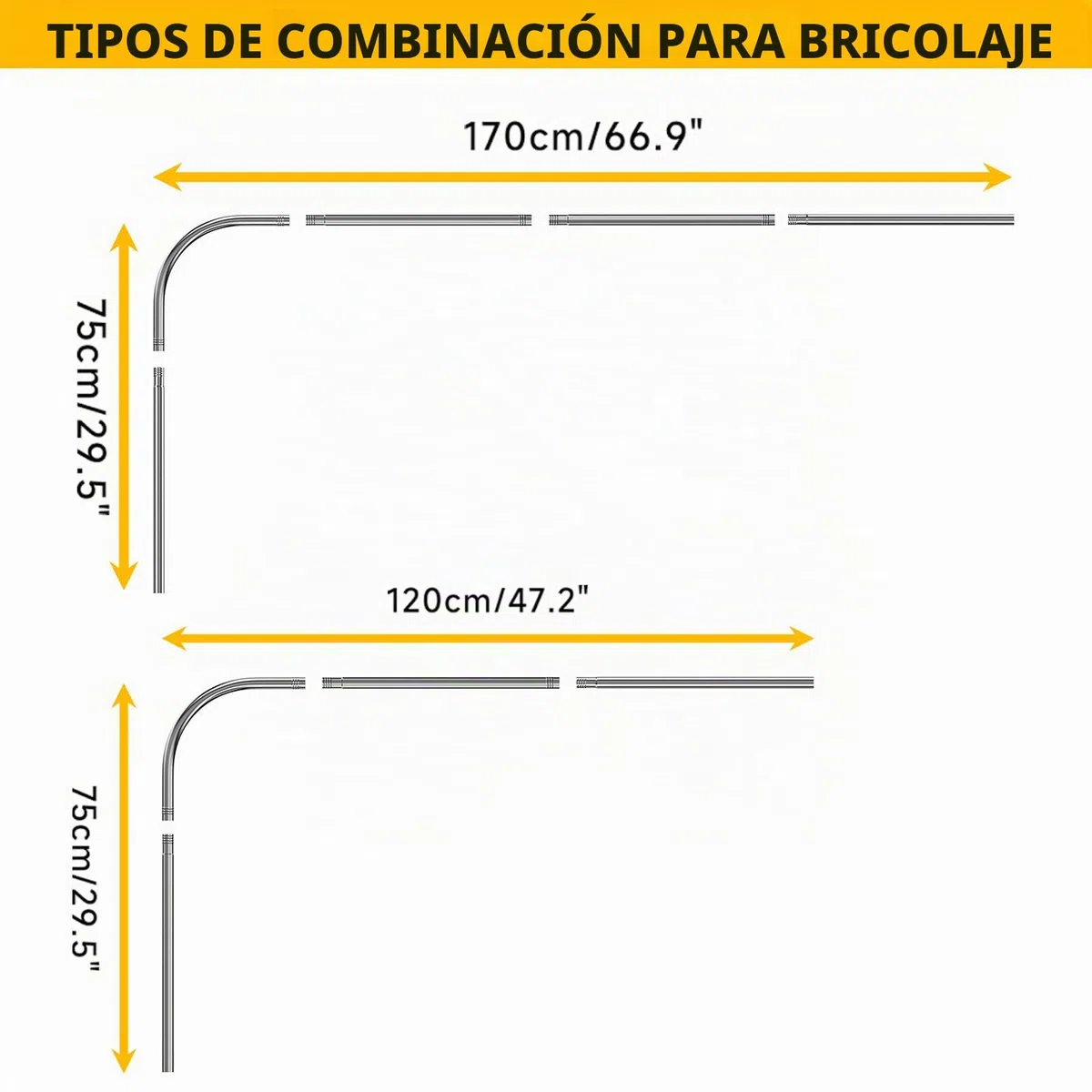 Barra de Cortina de Ducha L Forma, Barra Cortina Ducha Esquinera Ajustable de Acero Inoxidable, 75x170 cm Barra Ducha Curva con Anillos para Armario Baño Vestuario