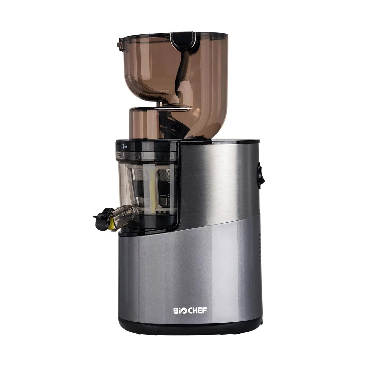 Extractor de jugo BioChef Atlas Whole Slow Juicer PRO – Potente motor 350 W y 40 rpm | Gran apertura 8 cm x 8 cm | Versátil: jugo, sorbets, mantequillas de nuez (plateada)