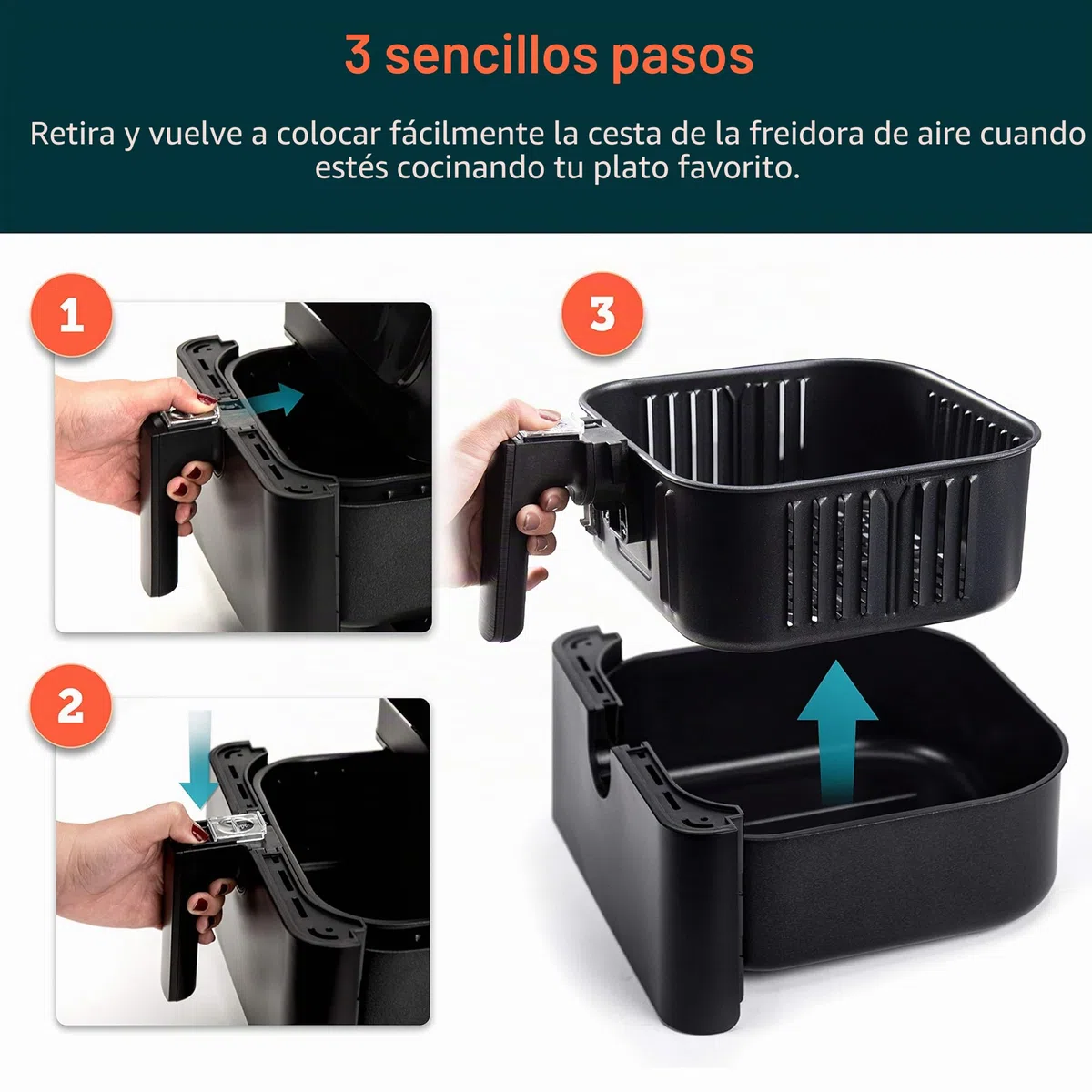 COSORI Cesta de repuesto para freidora de aire de 5.8 cuartos de galón para freidoras de aire CP358 y CS358, cesta antiadherente para freír, apta para lavavajillas, color negro