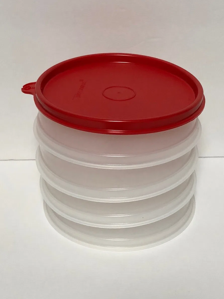 Tupperware Juego de 4 recipientes para congelador de hamburguesas con sello rojo