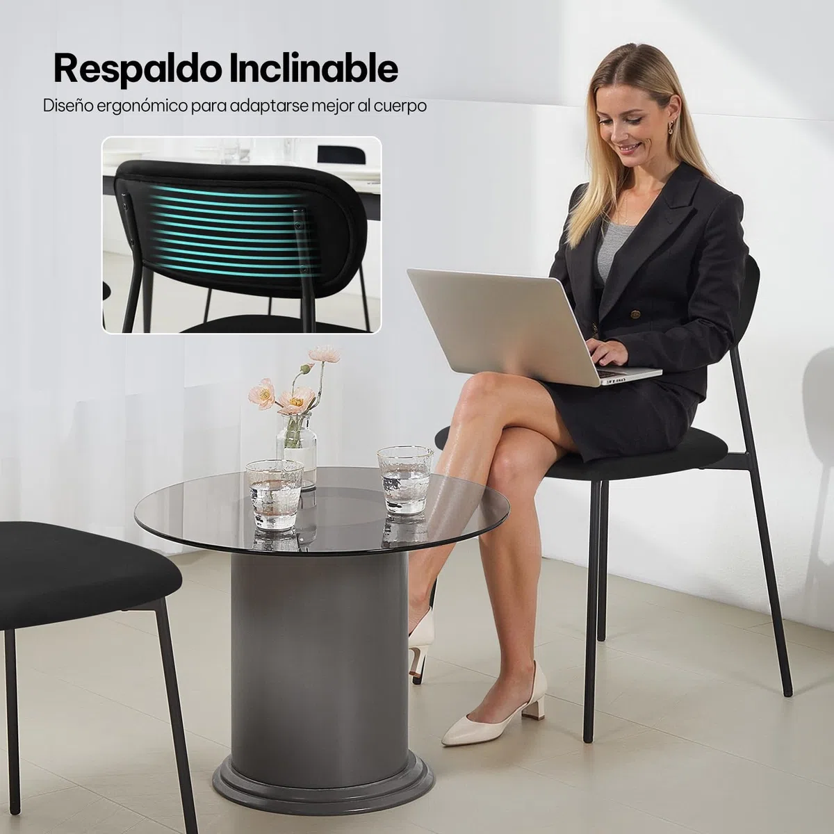 Lestarain 4X Sillas Comedor con Respaldo, Sillas Cocina con Asiento Tapizado, Sillas Modernas para Dormitorio, Salón y Cocina, Sillas Comedor Nórdicas, Terciopelo, Negro