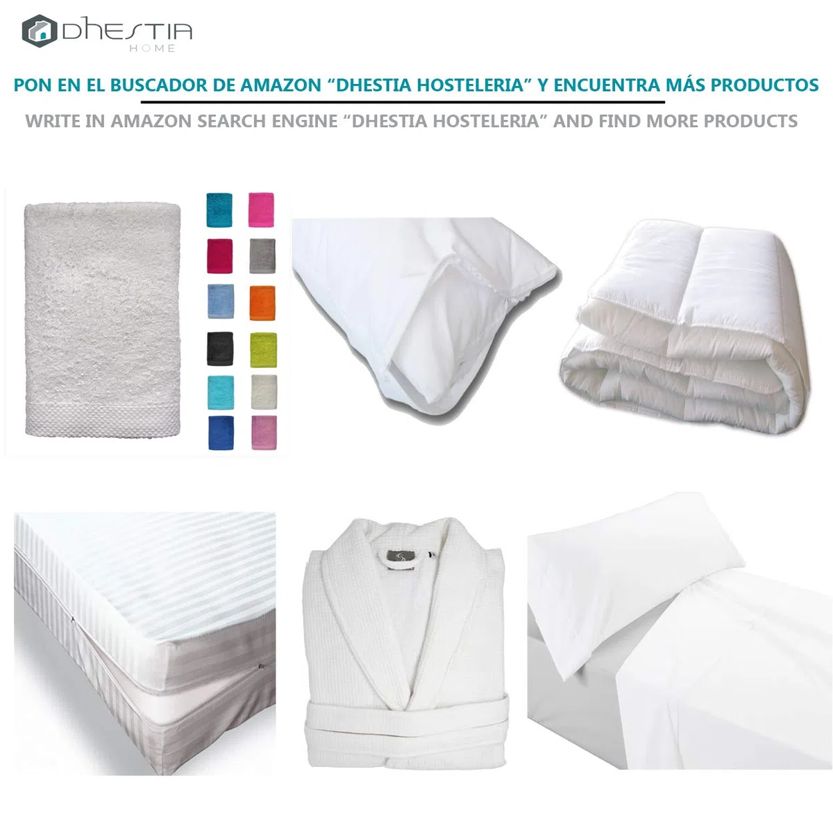 DHestia Hostelería - Pack 5 uds Sábanas Encimeras Blancas Hotel Tejido 30/27 144 Hilos. (Algodón 100%, Cama 200-300x300 cm)