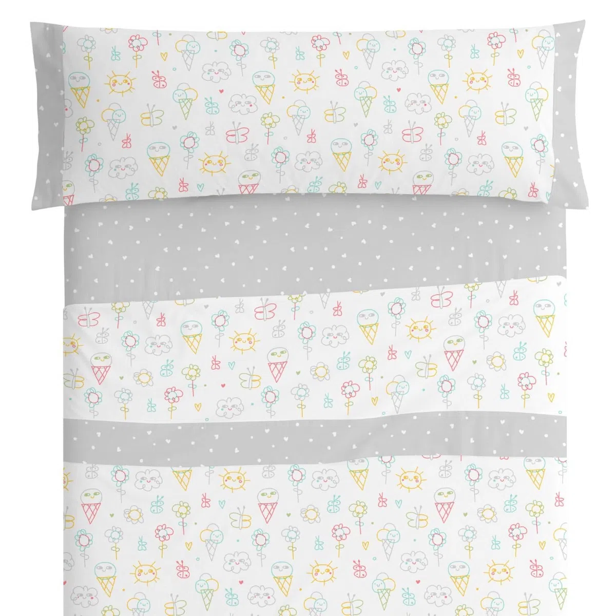 Burrito Blanco│Sábanas Infantiles, Cama de 90 (+ Medidas Disponibles)│Algodón 100%│Tacto Suave│Diseño 016, Gris