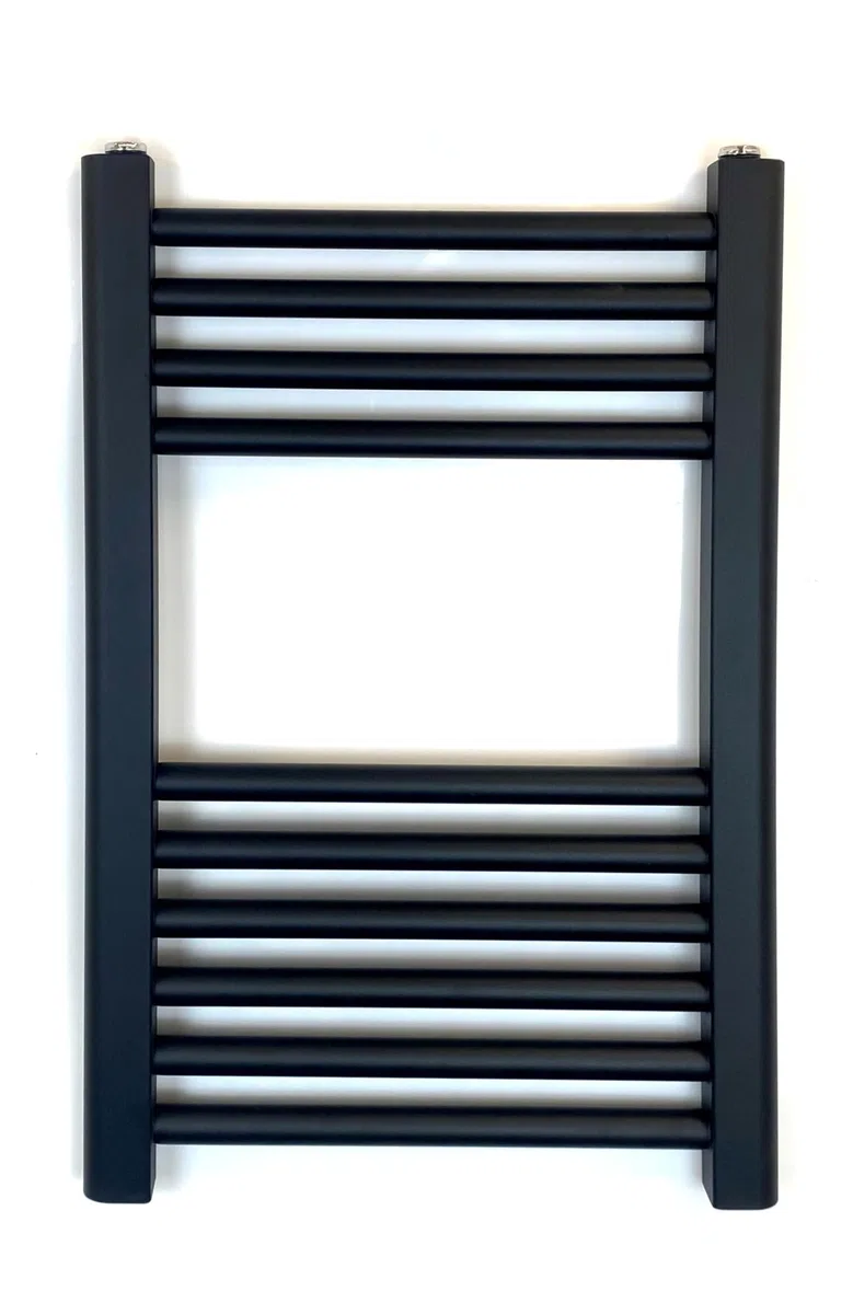 Toallero calefactor recto negro W400 mm x H600 mm, para calefacción central, para baño, radiador