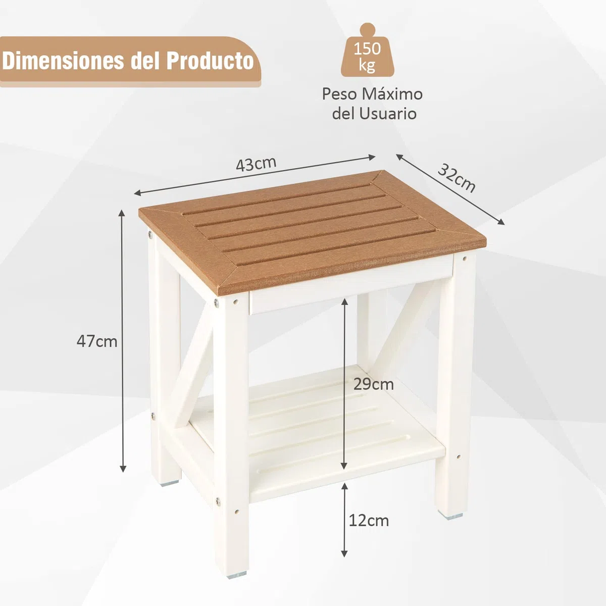COSTWAY Taburete de Ducha de Esquina, Banco Impermeable de Baño con Estante de Almacenamiento de Madera, Asiento Bañera Adulto para Ducha para Uso en Interiores y Exteriores (Diseño 3)