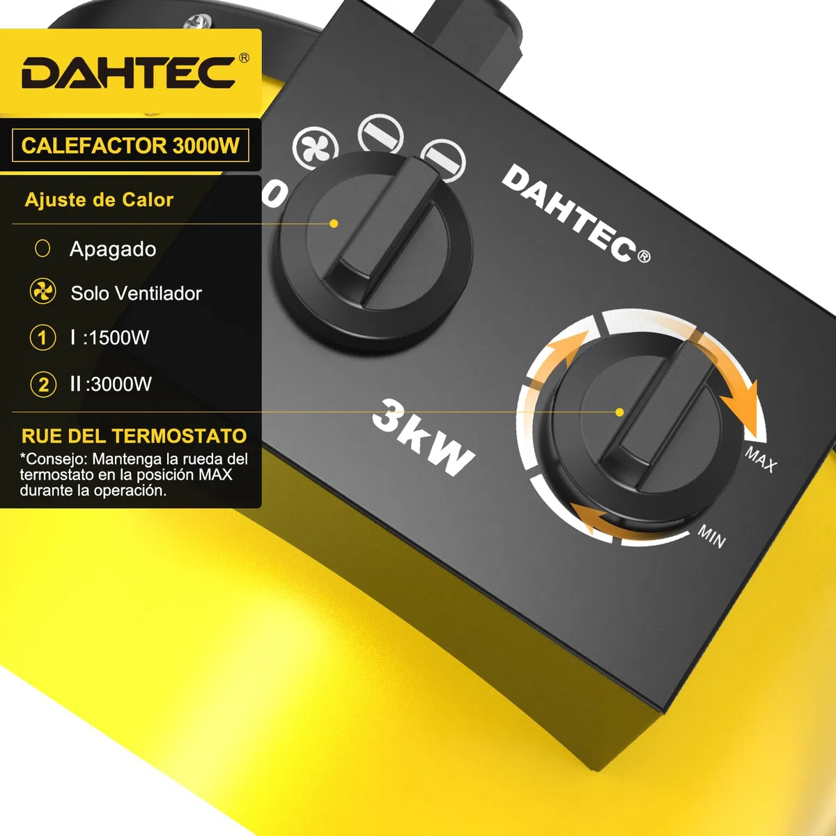Calefactor Industrial 3000W - Calentador Aire Caliente Portatil - con Ajuste de ángulo de 0 a 25° y Termostato - Apto para Construcción, Garaje e Invernadero