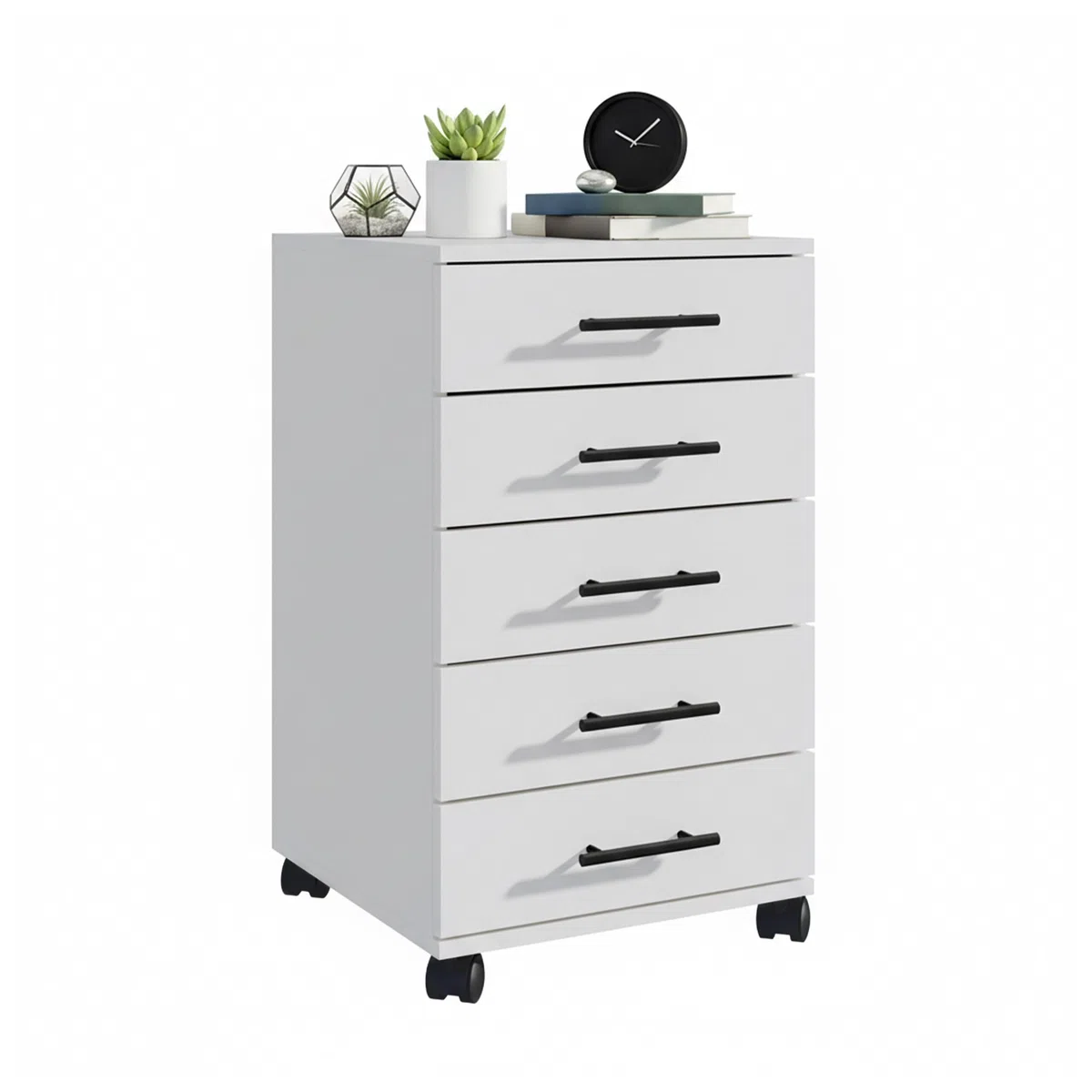 Contenedor rodante Relaxdays, 5 cajones, 69 x 40 x 40 cm, archivador móvil, Escritorio, Blanco