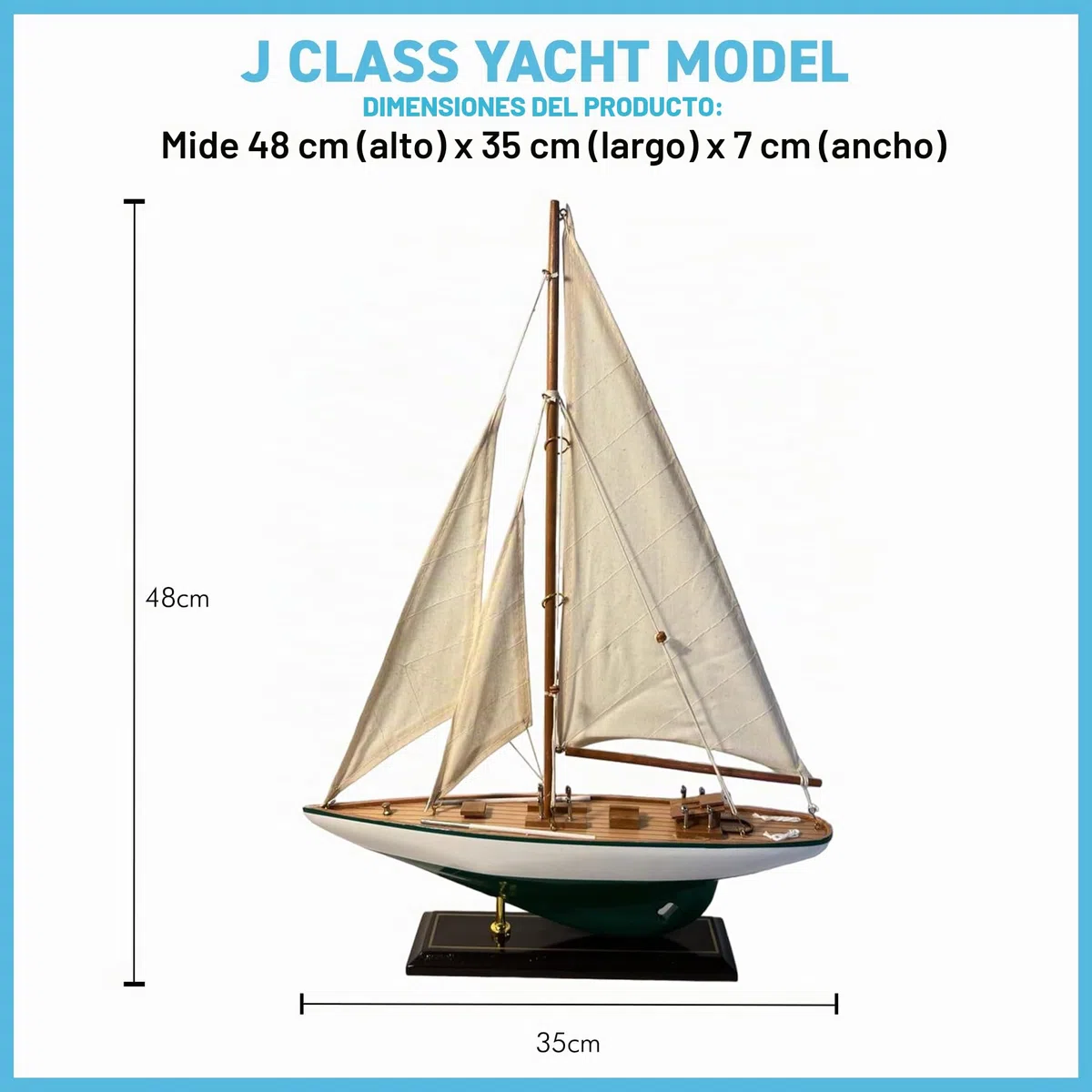Thorness Detallado 35 cm de largo de madera modelo J Class velero | Yate de carreras de la Copa América | Adorno náutico | Modelo de barco de vela | Modelo de barco totalmente montado