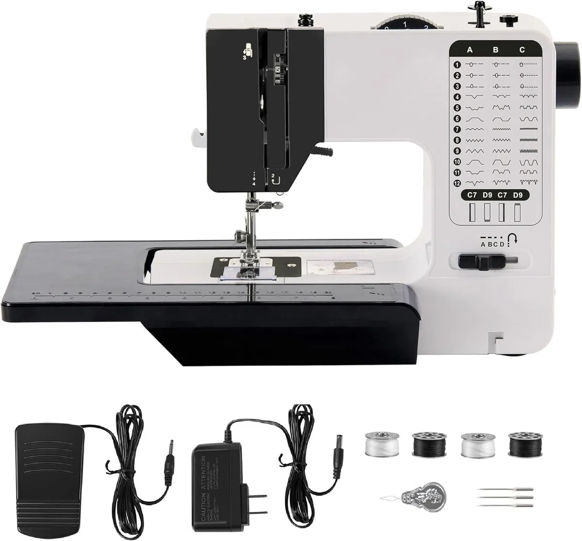 Máquina de Coser con mesa de extensión, Máquina De Coser Profesional, Máquina De Coser Portátil, máquina de coser para principiantes con 38 programas de costura de 2 velocidades, con accesorios