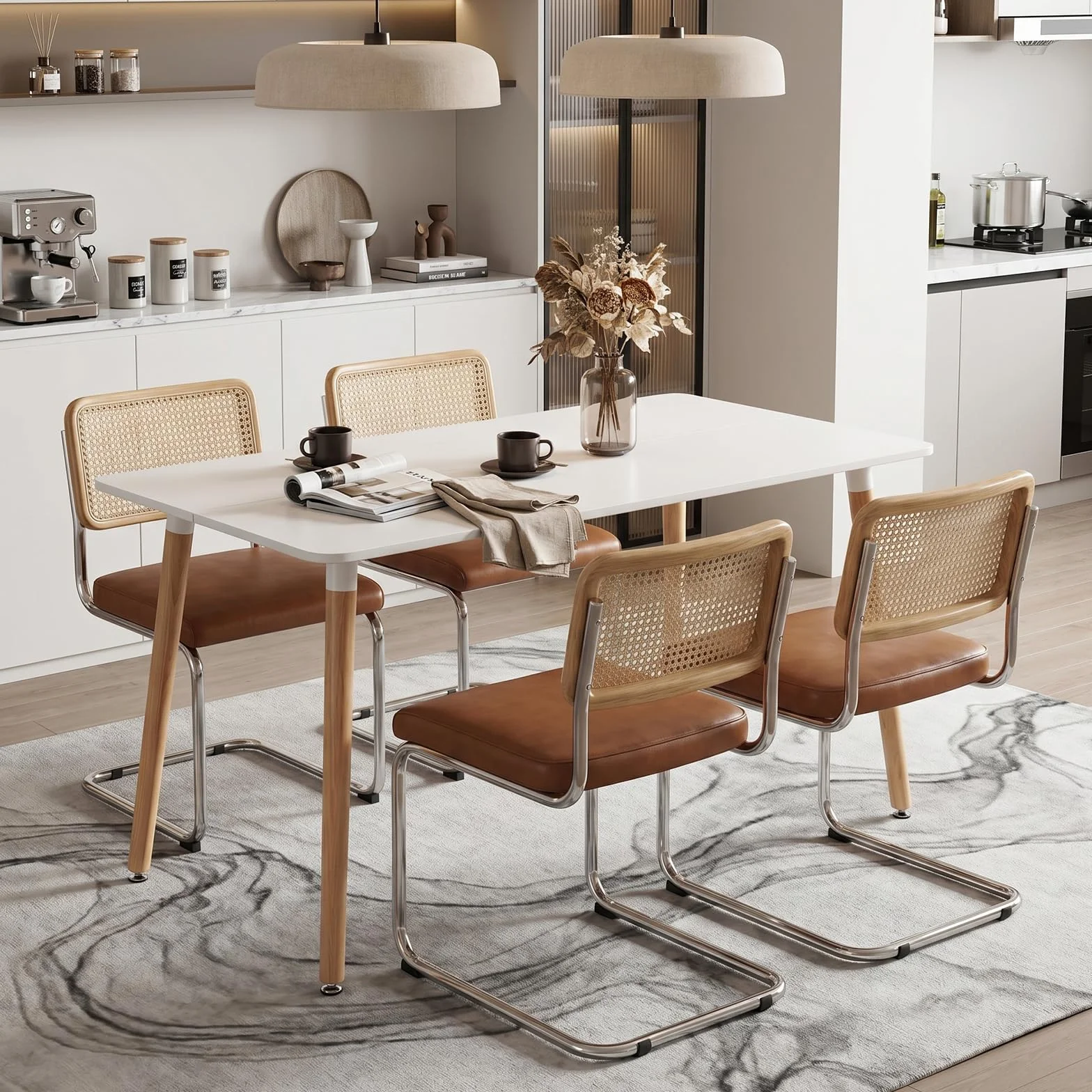 H.J WeDoo Mesa de Comedor Rectangular de Madera de Diseño Escandinavo para 4 a 6 Personas Blanca 110 x 70 x74 cm (Sólo Mesa)