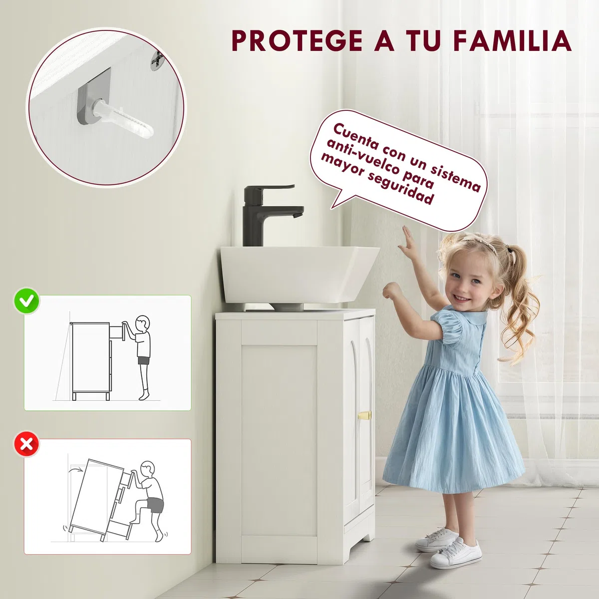 HOMCOM Mueble bajo Lavabo Mueble de Baño con 2 Puertas con Diseño de Arco Estante Ajustable Tiradores Dorados para Lavabo con o sin Pedestal 60x30x65 cm Blanco