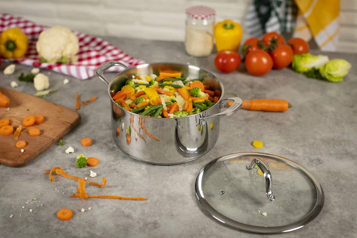 KUHN RIKON Allround, Cacerola para para horno e inducción con tapa de cristal, 20 cm/3,1 litros ,Acero inoxidable