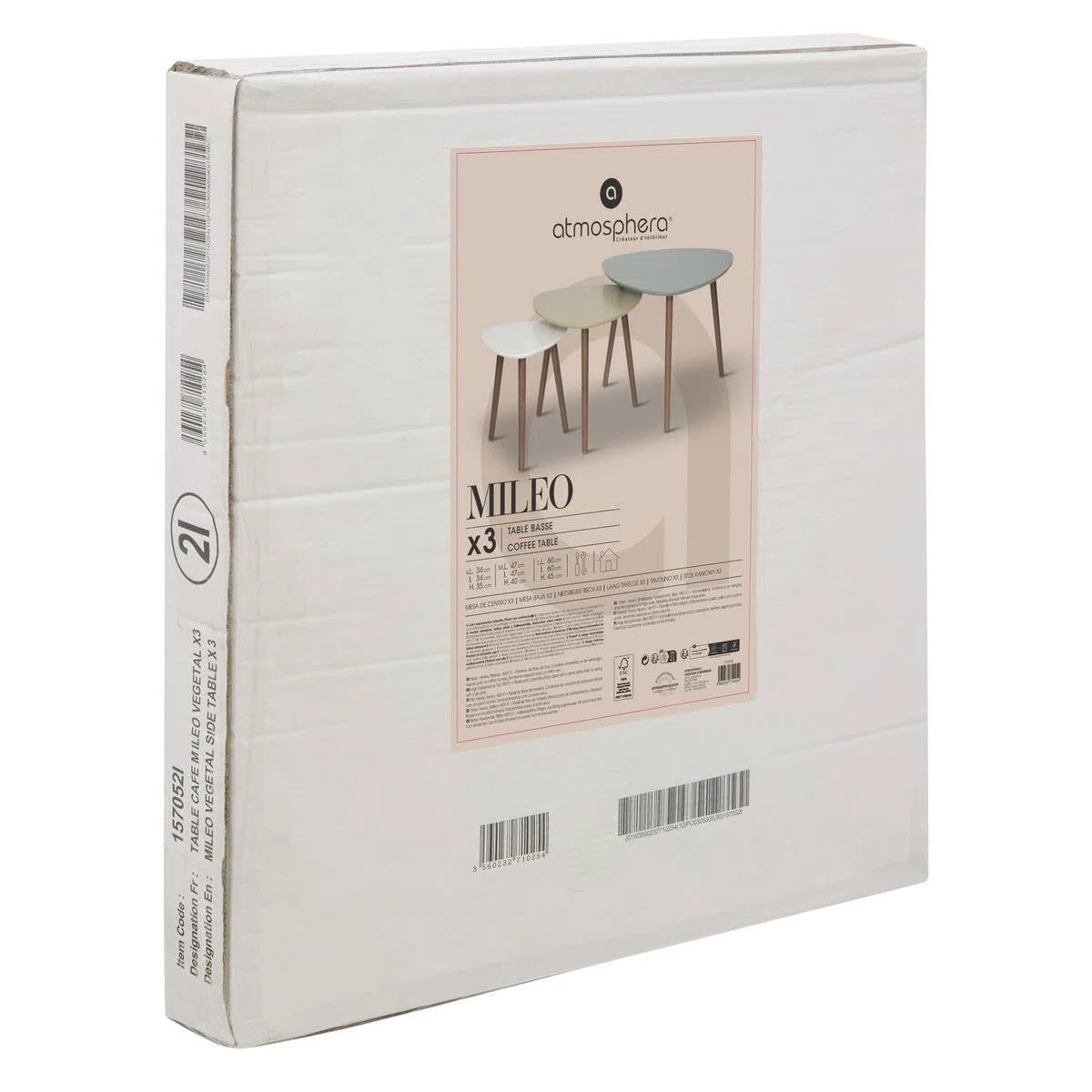 Atmosphera - Juego de 3 mesas Nido Mileo - Multicolor y Madera, 45 cm de Alto - Estilo Retro escandinavo - Mesas auxiliares y de Centro para salón
