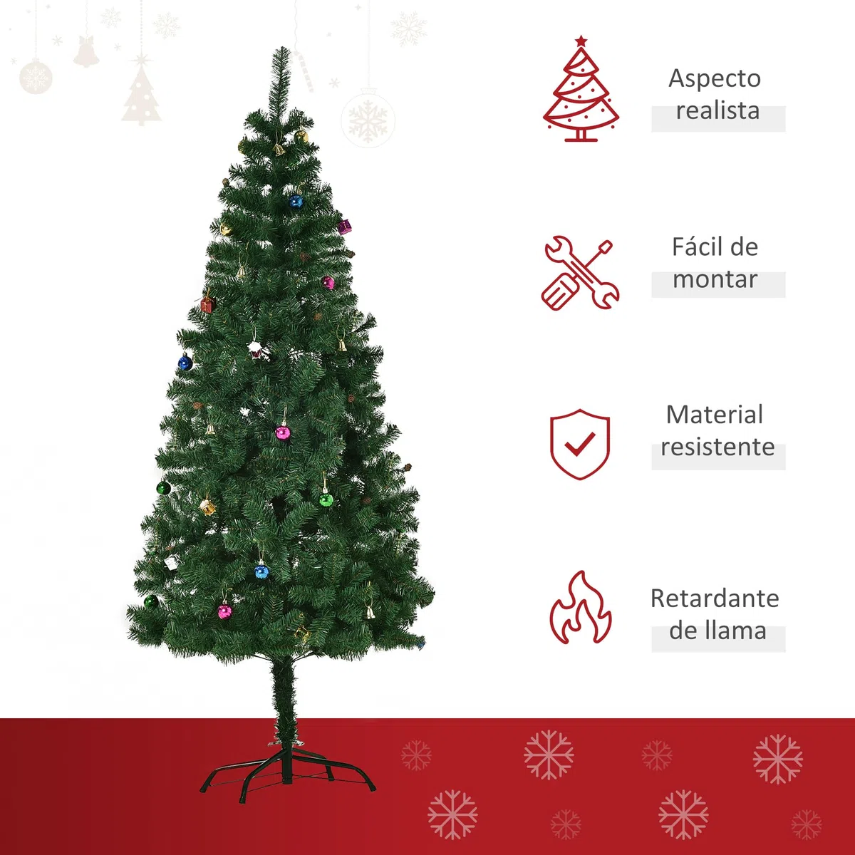 Árbol de Navidad + Decoracion INCLUIDA Pino Abeto 180x106 cm 624 Ramas PVC Verde