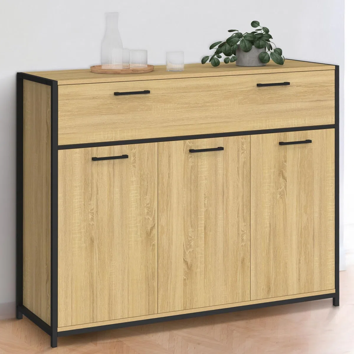 IDMarket - Aparador de 100 cm, 3 puertas y 1 cajón, diseño industrial