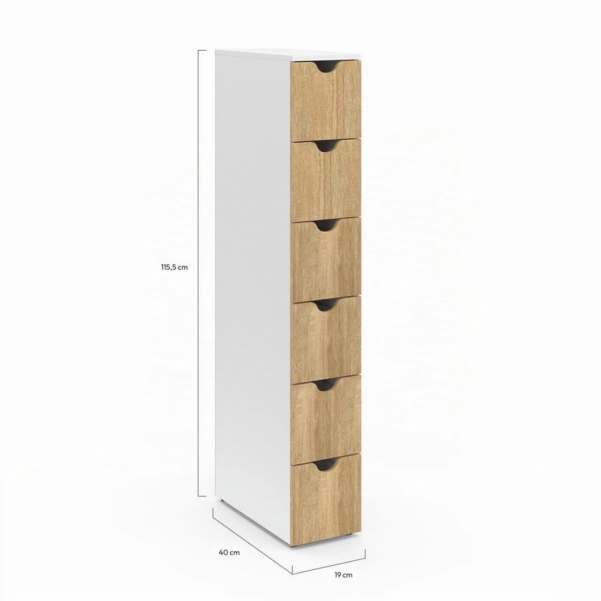 IDMarket - Torre de almacenamiento con 6 cajones WILO sobre ruedas, columna que ahorra espacio en blanco y aspecto de madera de haya