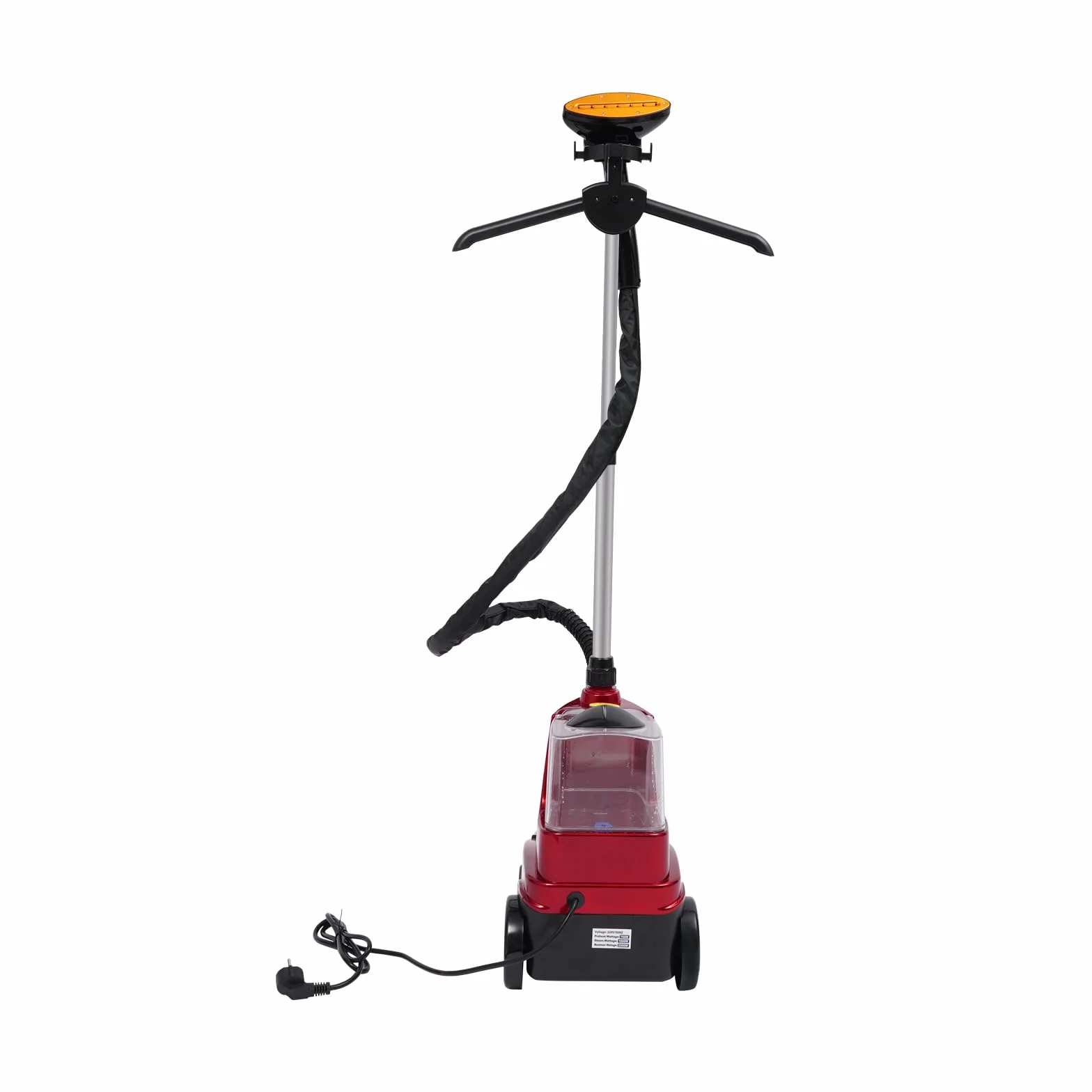 Plancha de vapor vertical de 2500 W (70 g/min), depósito de agua de 3 litros y altura ajustable (0,8 – 1,8 m), cepillo de vapor de 3 niveles con tiempo de calentamiento de 50 segundos, vapor rojo