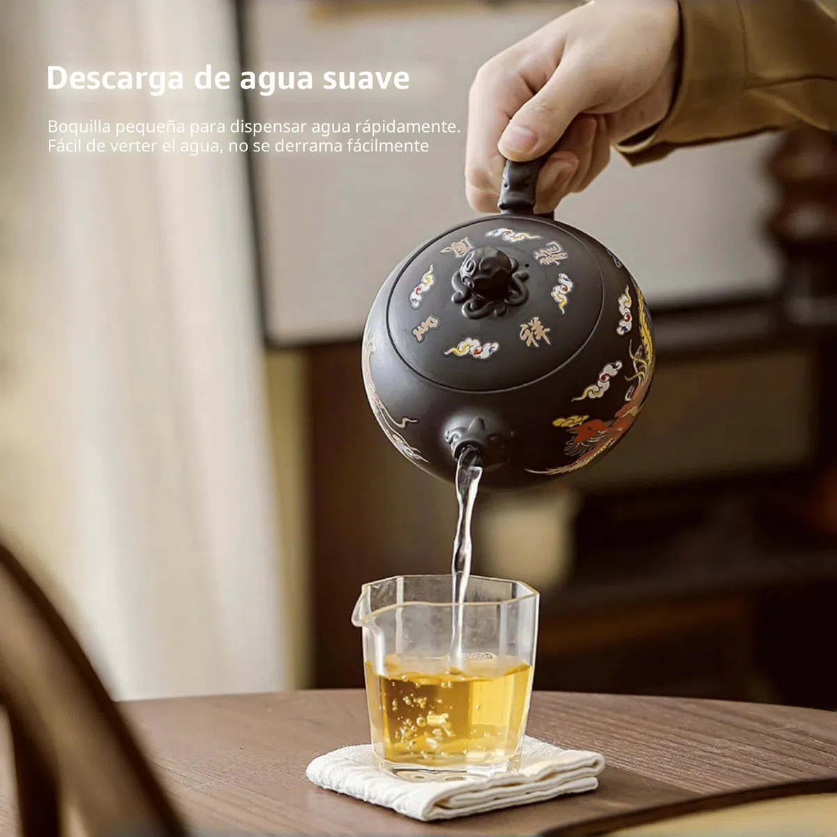 Juego de Tetera Yixing Zisha 450ML, Grande Tetera China de Arcilla con Caja de Regalo, Servicio de Té Que Cambia de Color Kung Fu con 2 Tazas, Dragón y Fénix