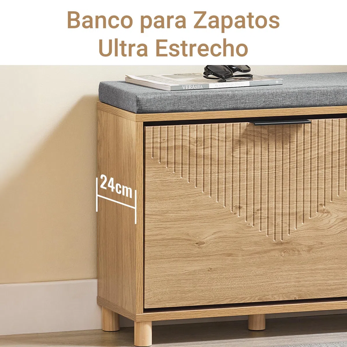 SoBuy Banco Zapatero con Asiento y Almacenaje - Zapatero Entrada Recibidor Compacto con Cojín Gris y Acabado Madera Clara Dormitorio y Recibidor, 60x24x50cm, Capacidad 118kg, FSR199-N