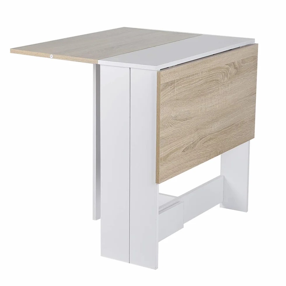HUOLE Mesa Plegable Cocina Salón Mesa Auxiliar con 2 Alas Abatibles Ahorra Espacio Diseño Moderno-103 * 76 * 73,4 cm: Blanco + Color Roble