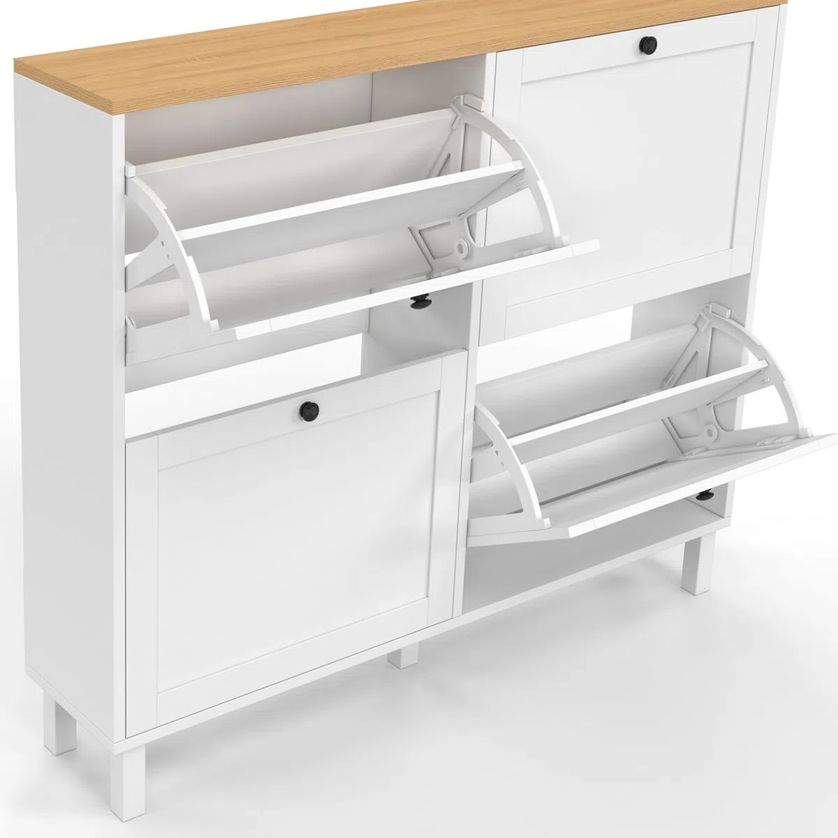 IDMarket - Zapatero Achille para 20 pares con 4 puertas, color blanco y bandeja de madera
