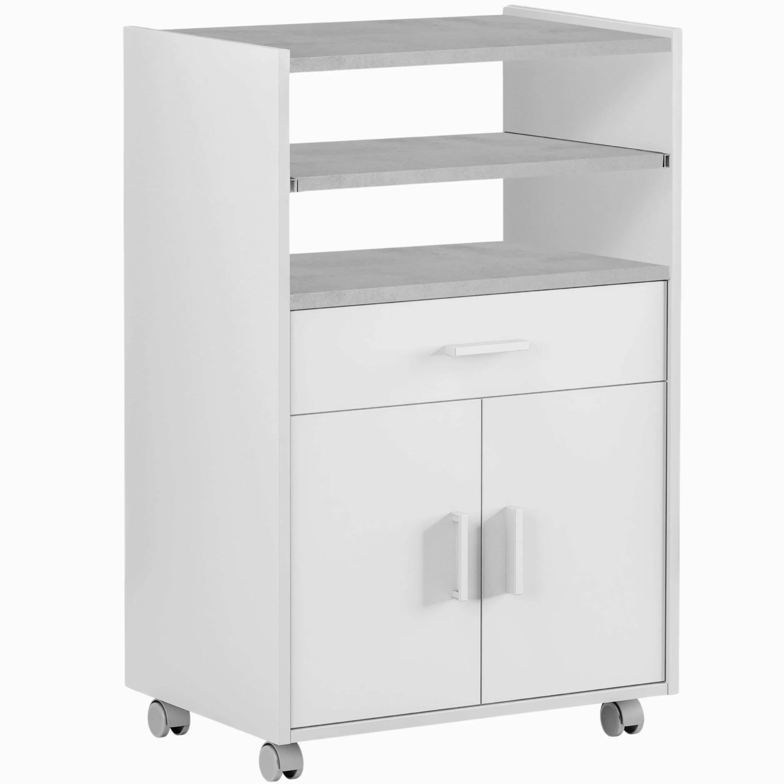 Habitdesign Mueble microondas Cocina Color Blanco y Cemento 1 cajón 2 Puertas 92x59x40 cm